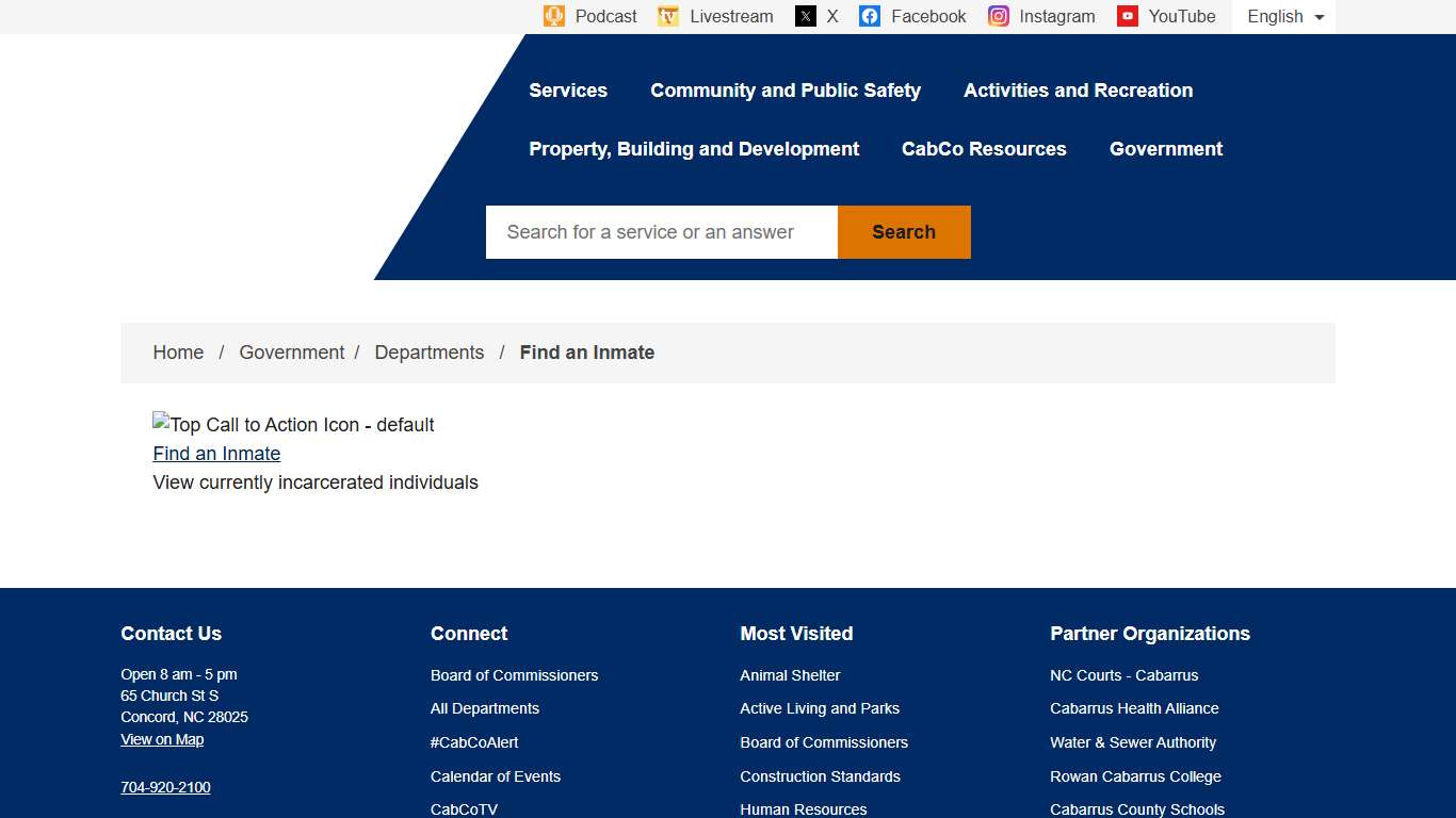 Find an Inmate Cabarrus County